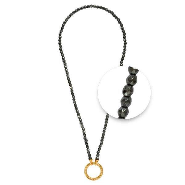 Nikki Lissoni Necklace with Black Facet Round Pyrite Beads of 4mm with Gold-Plated Oring Closure 80…