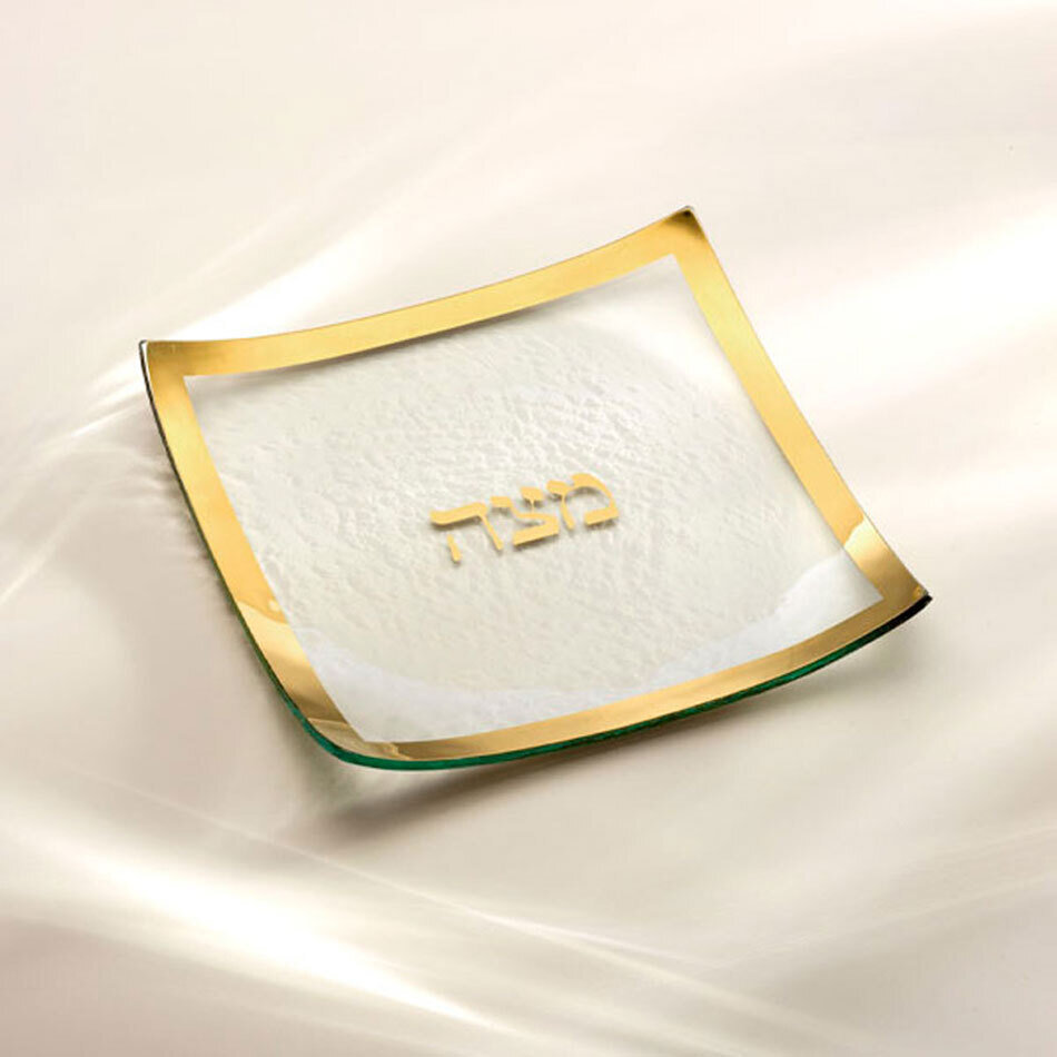 Annieglass Judaica Square Matza Plate 10 x 10 Inch - Gold