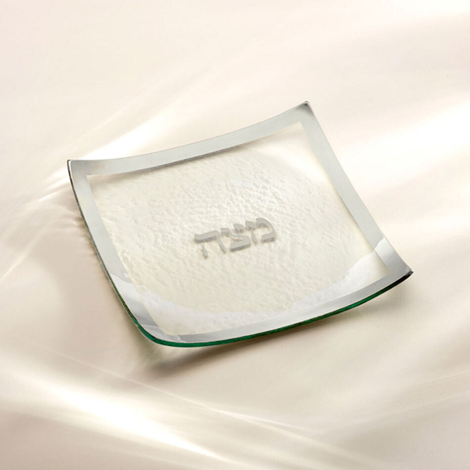 Annieglass Judaica Square Matza Plate 10 x 10 Inch - Platinum