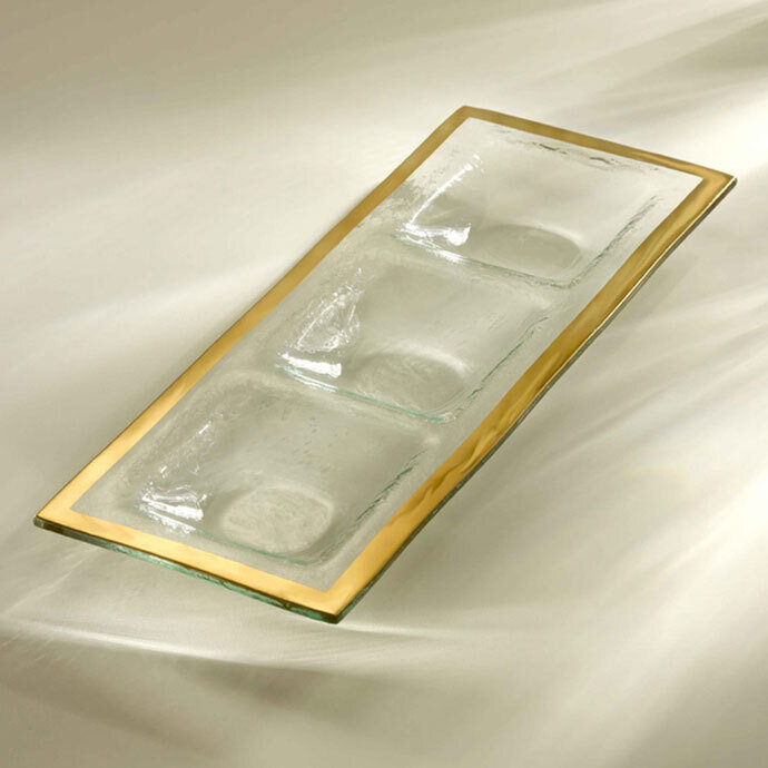 Annieglass Gold Roman Antique Three-Section Tray 14 x 5 1/2 Inch