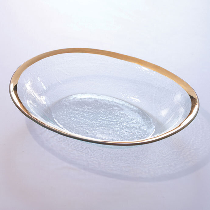 Annieglass Gold Roman Antique Large Oval Serving Bowl 12 1/2 x 15 1/2 Inch