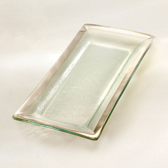 Annieglass Platinum Roman Antique Appetizer Tray 13 1/2 x 6 Inch