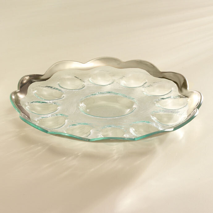 Annieglass Platinum Roman Antique Deviled Egg Platter 11 1/2 Inch