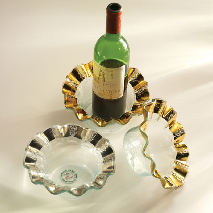 Annieglass Ruffle Platinum Wine Coaster 7 3/4 Inch