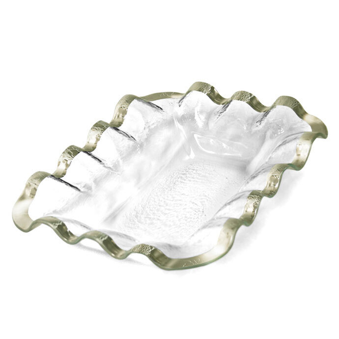 Annieglass Ruffle Platinum Bread Basket 10 3/4 x 13 1/2 Inch