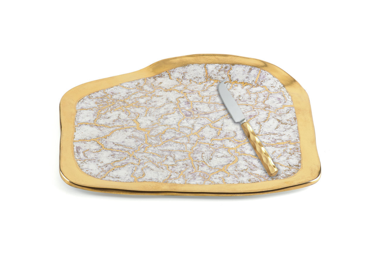 Michael Wainwright Tempio Luna Gold Cheese Tray With Knife