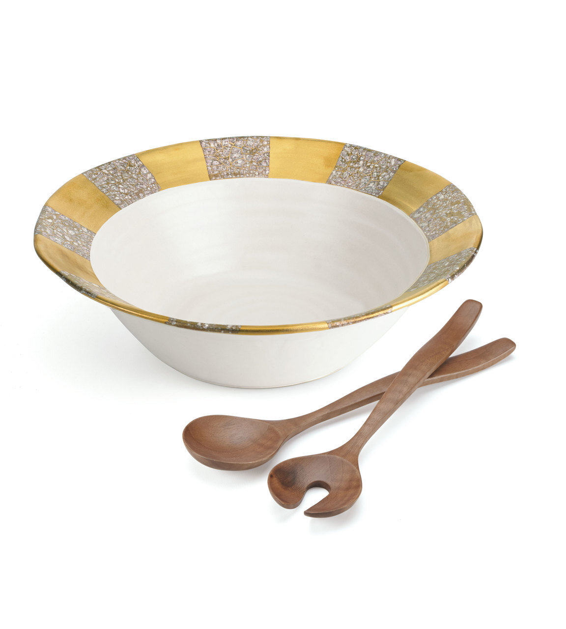 Michael Wainwright Tempio Luna Gold Salad Bowl With Servers, MPN: 858288, 878686018509ÿ