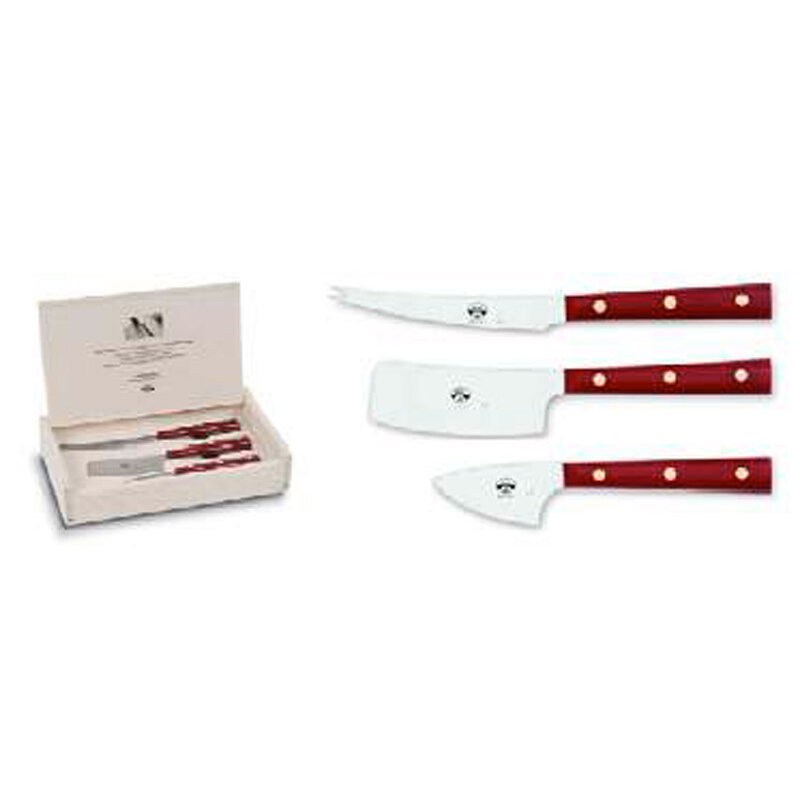 Berti Set Of Three Cheese Knives In Wood Box Red Lucite Handle 430
