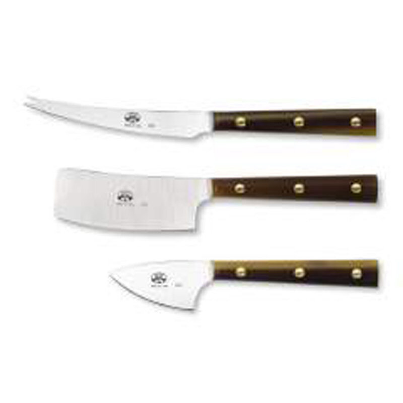 Berti Set Of Three Cheese Knives Polished Finish In Wood Box Tortoise Lucite Handle 435F