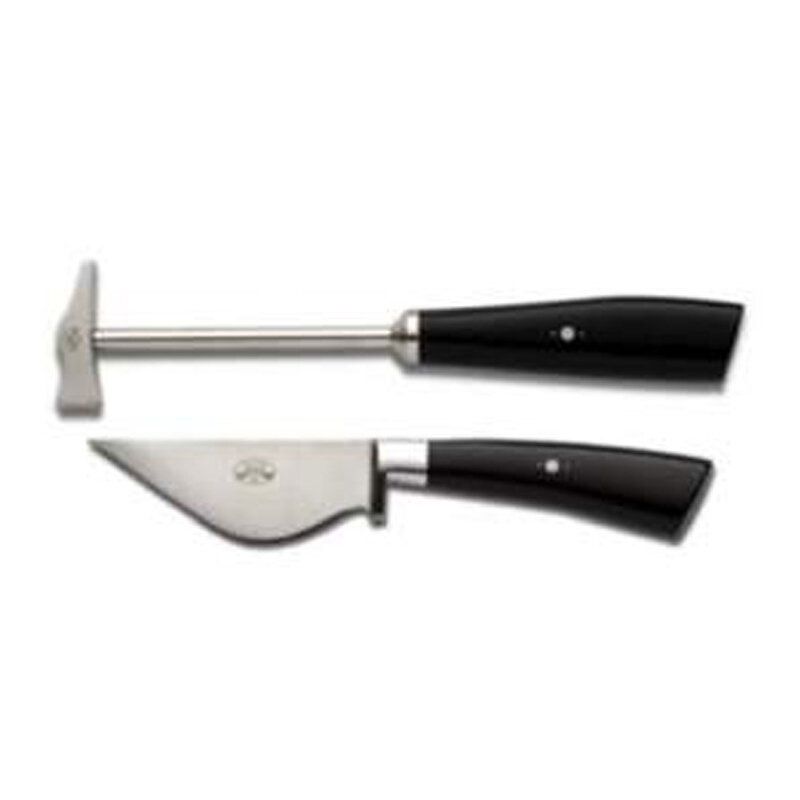 Berti Chocolate Knife and Hammer Set Black Lucite Handle 2034