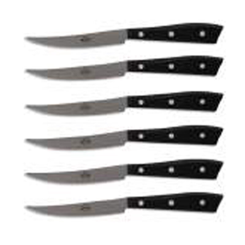 Berti Compendio Steak Set Of 6 Grey Blade Knife Black Lucite Handle 7050