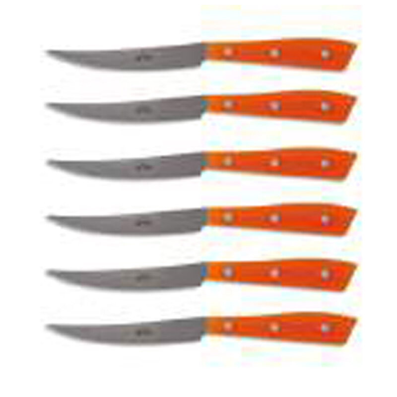 Berti Compendio Steak Set Of 6 Grey Blade Knife Orange Lucite Handle 7350