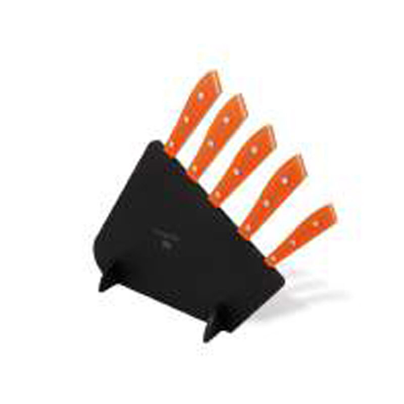 Berti Compendio Set Of 5 Black Lucite Block Knife Orange Lucite Handle 7362
