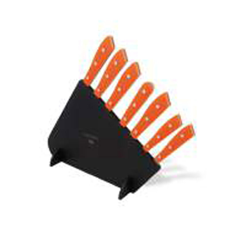 Berti Compendio Set Of 7 Black Lucite Block Knife Orange Lucite Handle 7364