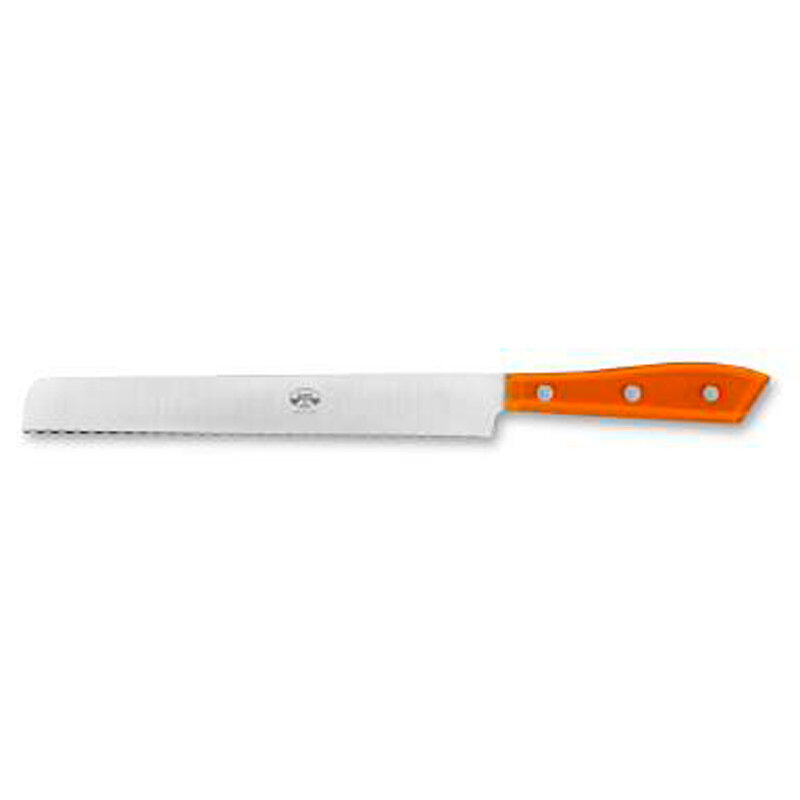 Berti Compendio Bread Knife Polished Blade Orange Lucite Handle 8402