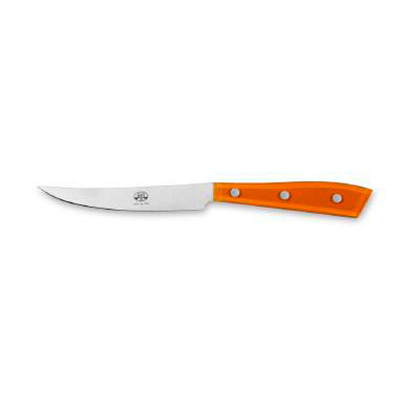 Berti Compendio Steak Set Of 6 Polished Blade Knife Orange Lucite Handle 8450