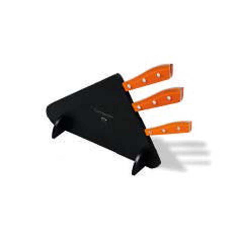 Berti Compendio Set Of 3 Black Lucite Block Polished Blade Knife Orange Lucite Handle 8460