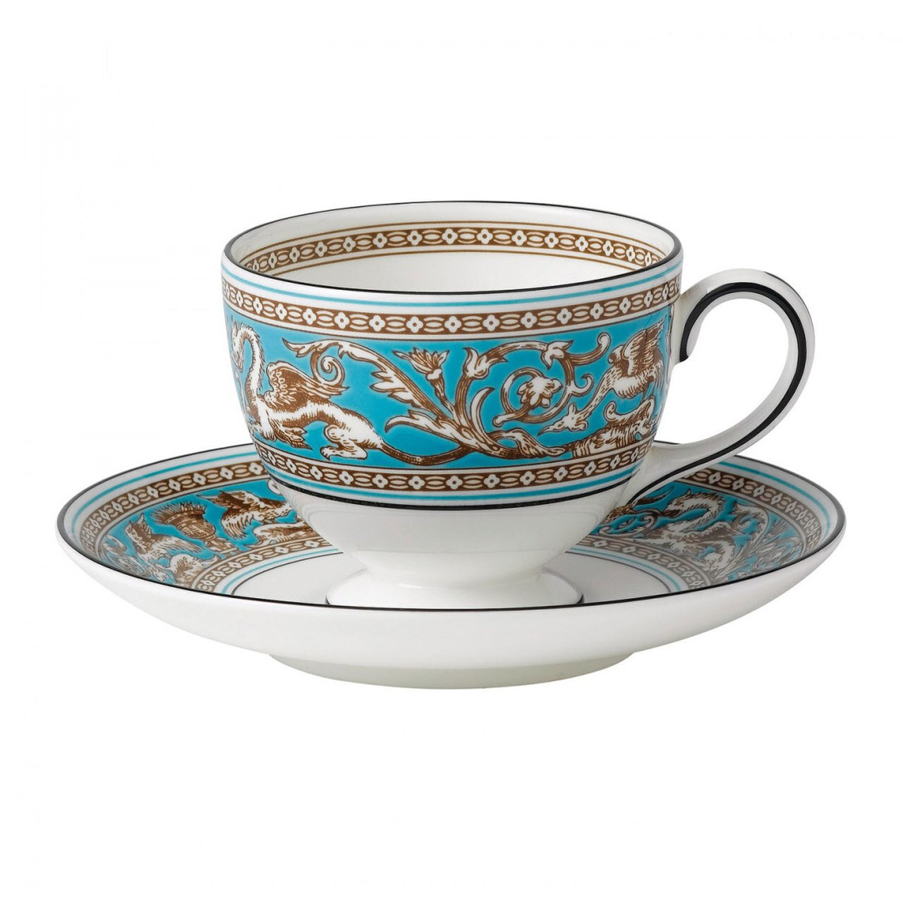 Wedgwood Florentine Turquoise Teacup and Saucer Set Leigh