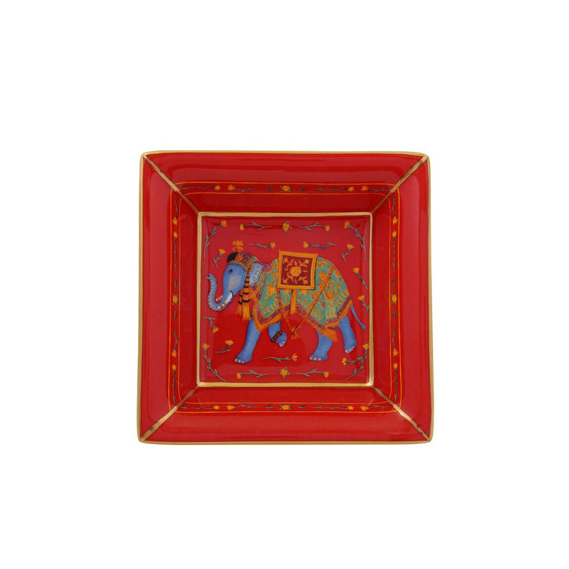Halcyon Days Ceremonial Indian Elephant Square Tray Red BCCIE06STG