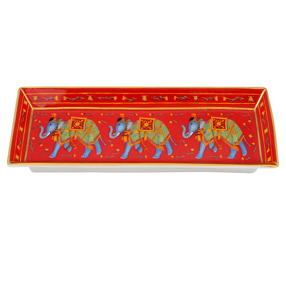 Halcyon Days Ceremonial Indian Elephant Rectangular Tray Red BCCIE06RTG
