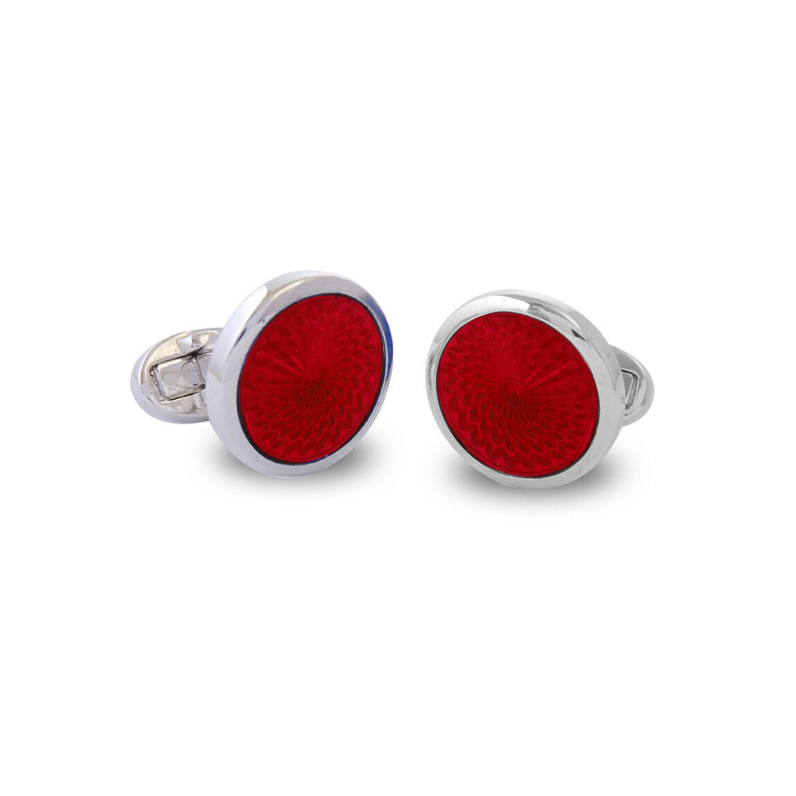 Halcyon Days Agama Engine Turned Ruby Red Sterling Silver Cufflinks CLAGA06RDS