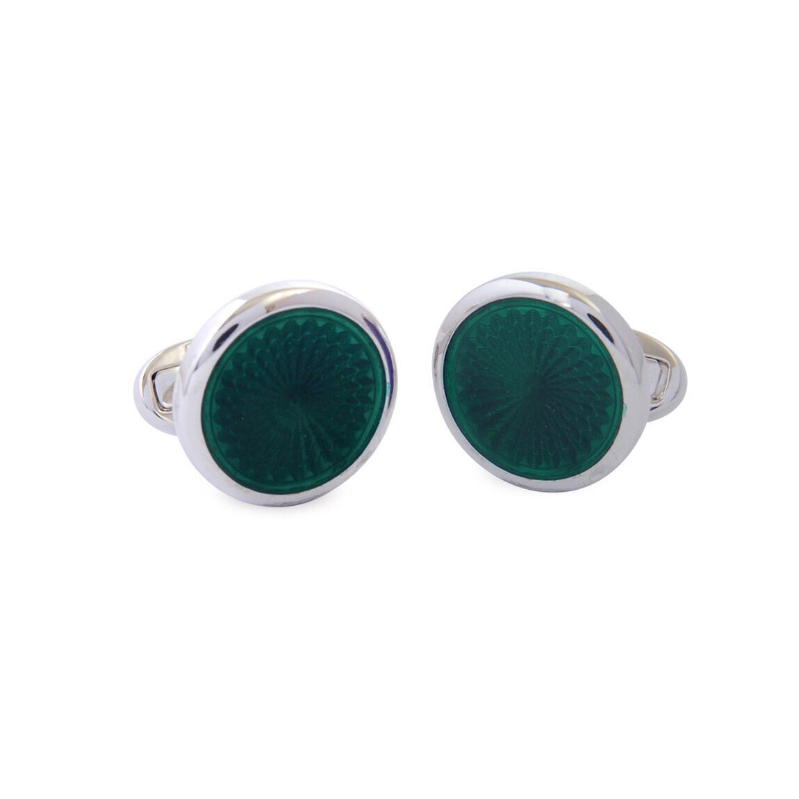 Halcyon Days Agama Engine Turned Racing Green Sterling Silver Cufflinks CLAGA09RDS