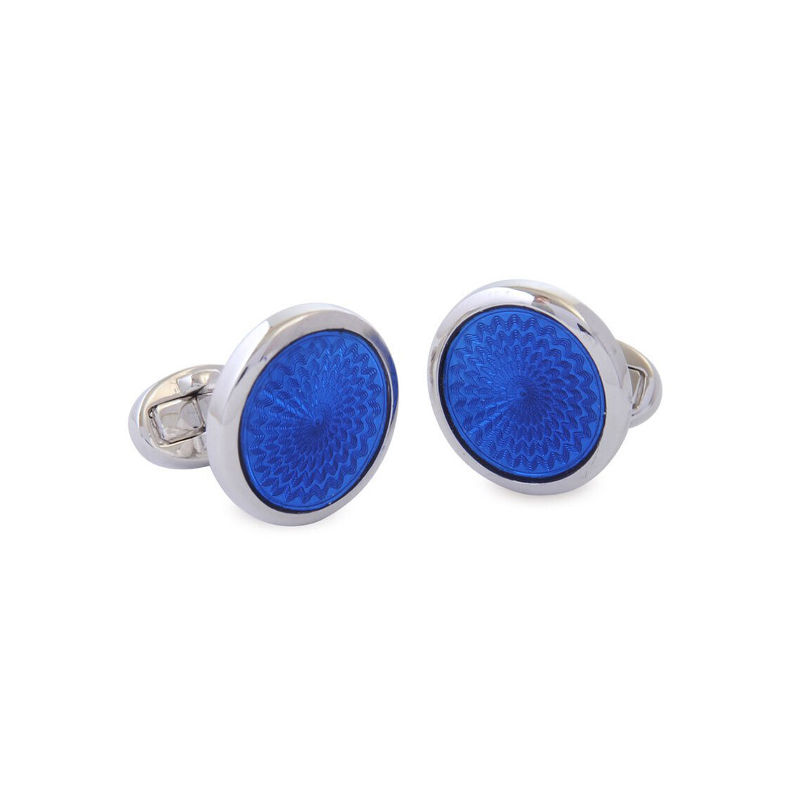 Halcyon Days Agama Engine Turned Navy Blue Sterling Silver Cufflinks CLAGA11RDS