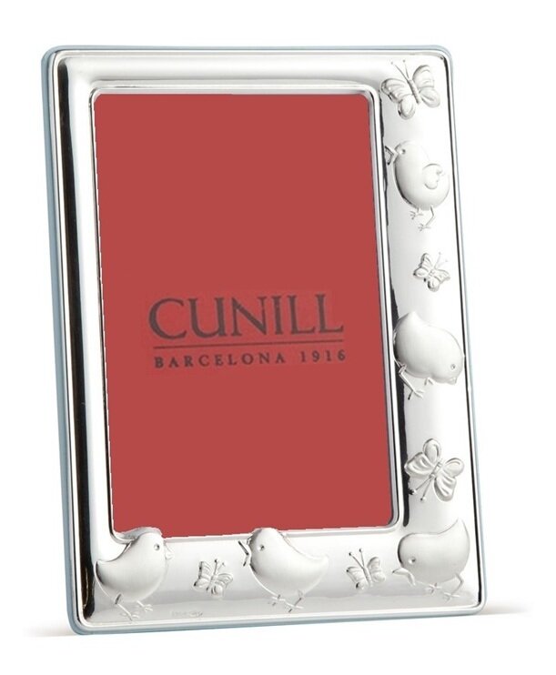 Cunill Chicks & Butterflies 4 x 6 Inch Picture Frame Blue back - Sterling Silver