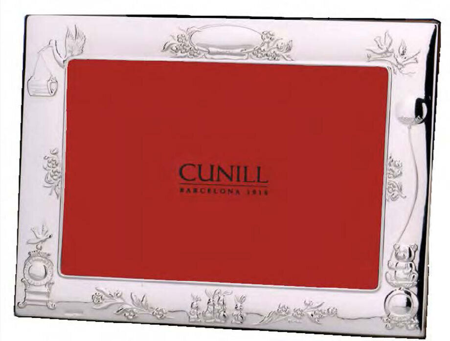 Cunill Teddy & Stork Birth Record 4 x 6 Inch Picture Frame - Sterling Silver