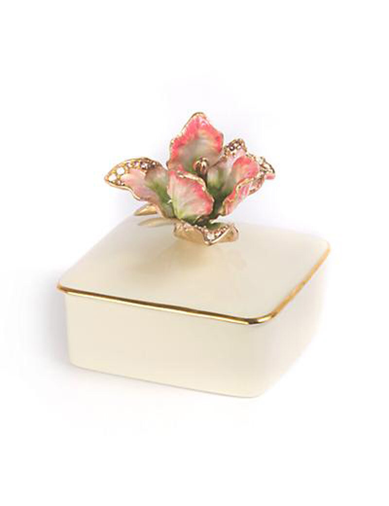 Jay Strongwater Lainey Rose Celadon Tulip Porcelain Box