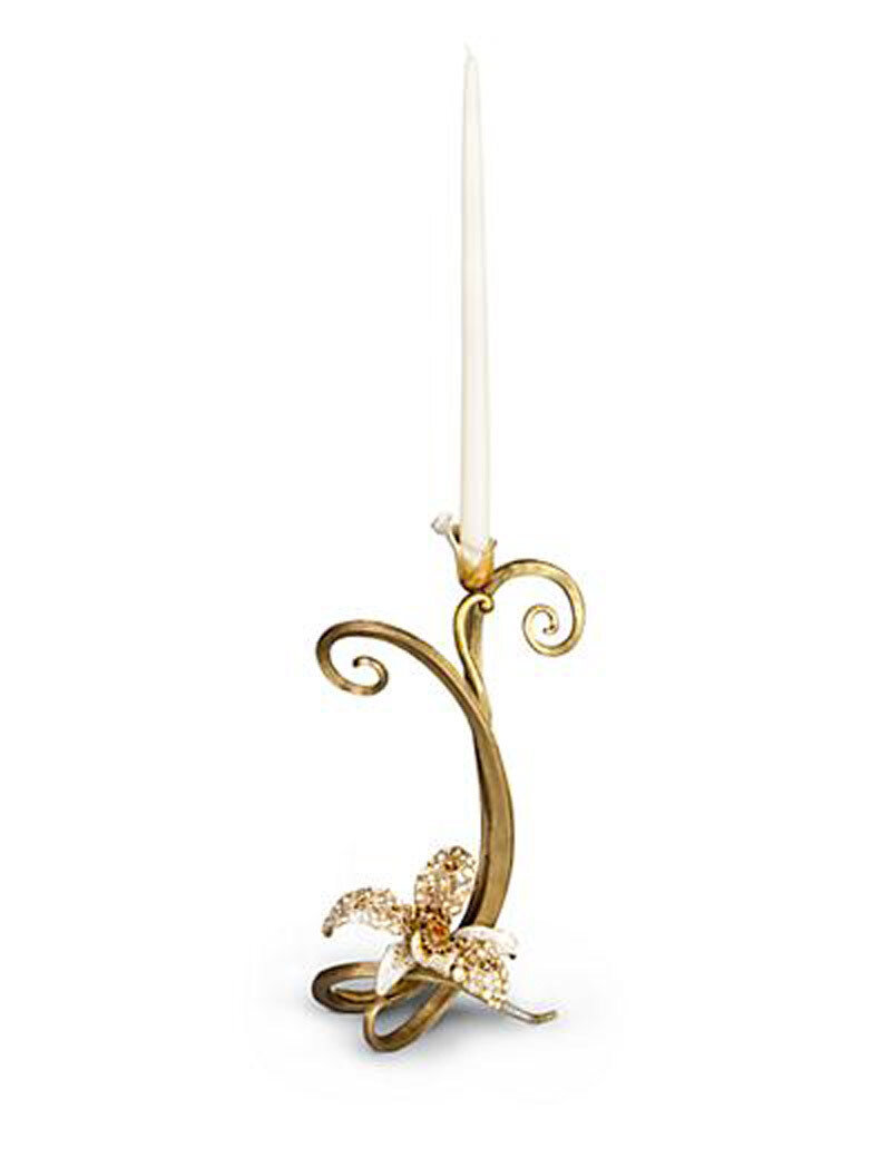 Jay Strongwater Mirabelle Golden Orchid Single Candlestick