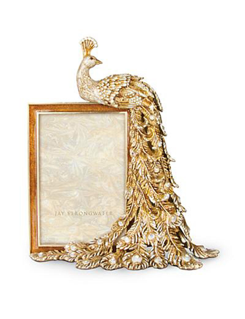Jay Strongwater Alexi Golden Peacock 4 x 6 Inch Picture Frame