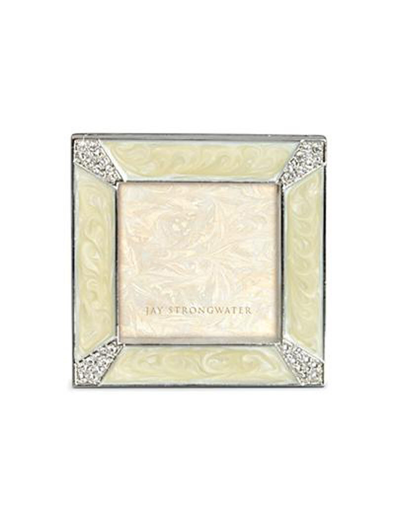 Jay Strongwater Leland Crystal Pearl Pave Corner 2 Inch Square Picture Frame