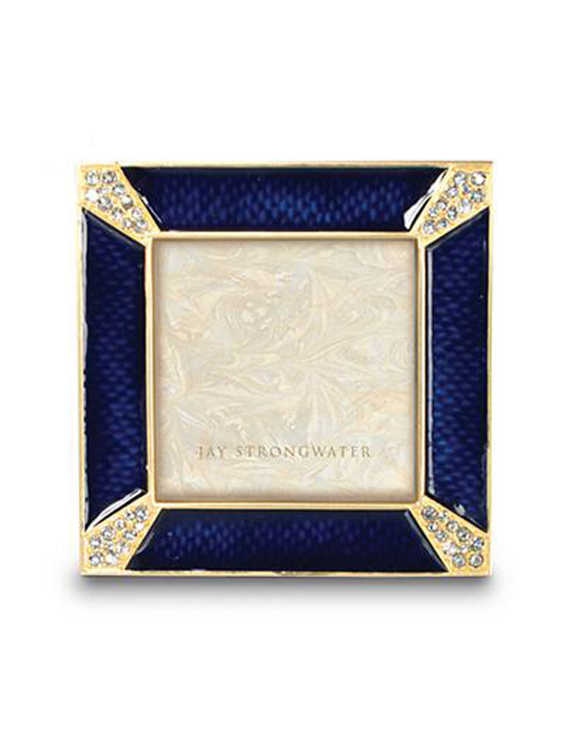 Jay Strongwater Leland Delft Garden Pave Corner 2 Inch Square Picture Frame