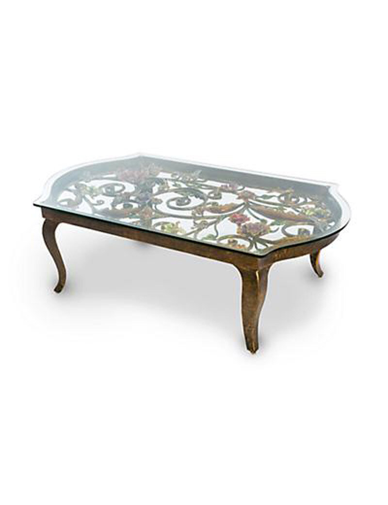 Jay Strongwater Everett Jewel Floral & Scroll Coffee Table