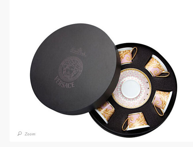 Versace Byzantine Dreams Tea Cup & Saucer Set of Six Round Hat Box
