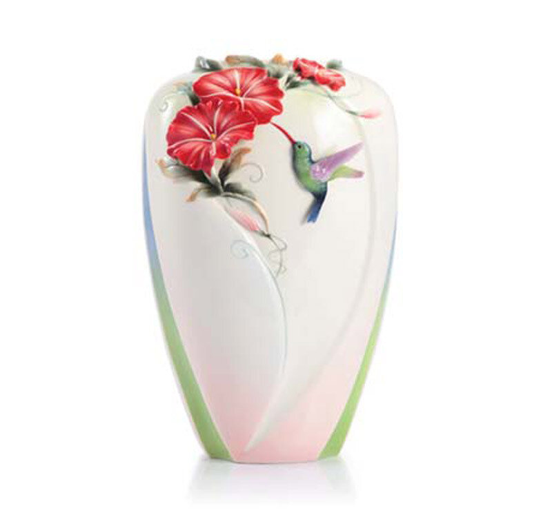 Franz Porcelain Vase Morning Glory Hummingbird FZ02396