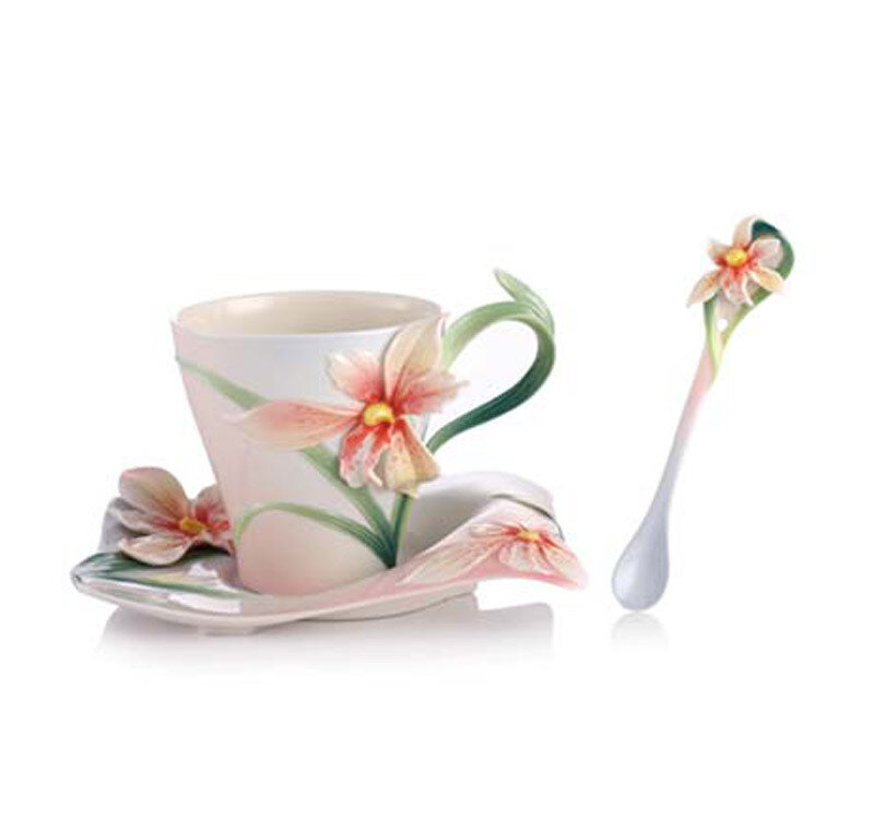 Franz Porcelain Tea Cup Saucer Spoon Four Seasons Orchid FZ02901