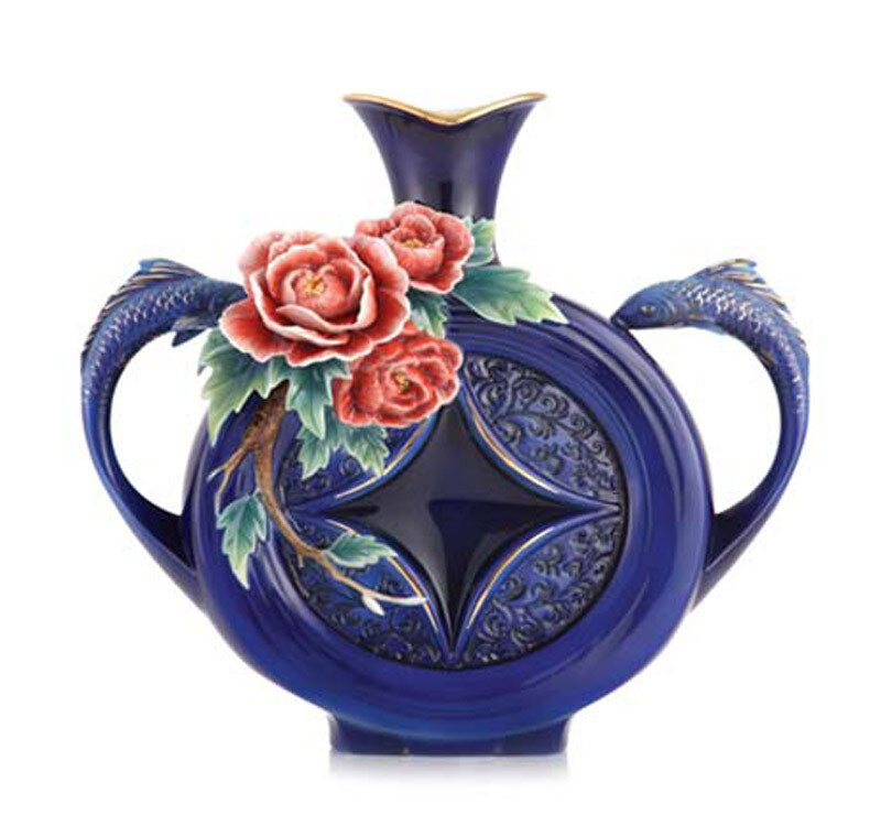 Franz Porcelain Vase Peony & Fish Limited Edition FZ03410