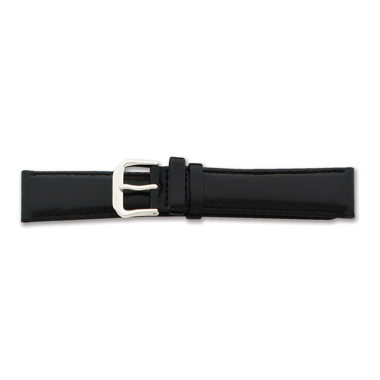 16mm Black Smooth Leather Silver-tone Watch Band Extra Long Silver-tone BAW8EL-16