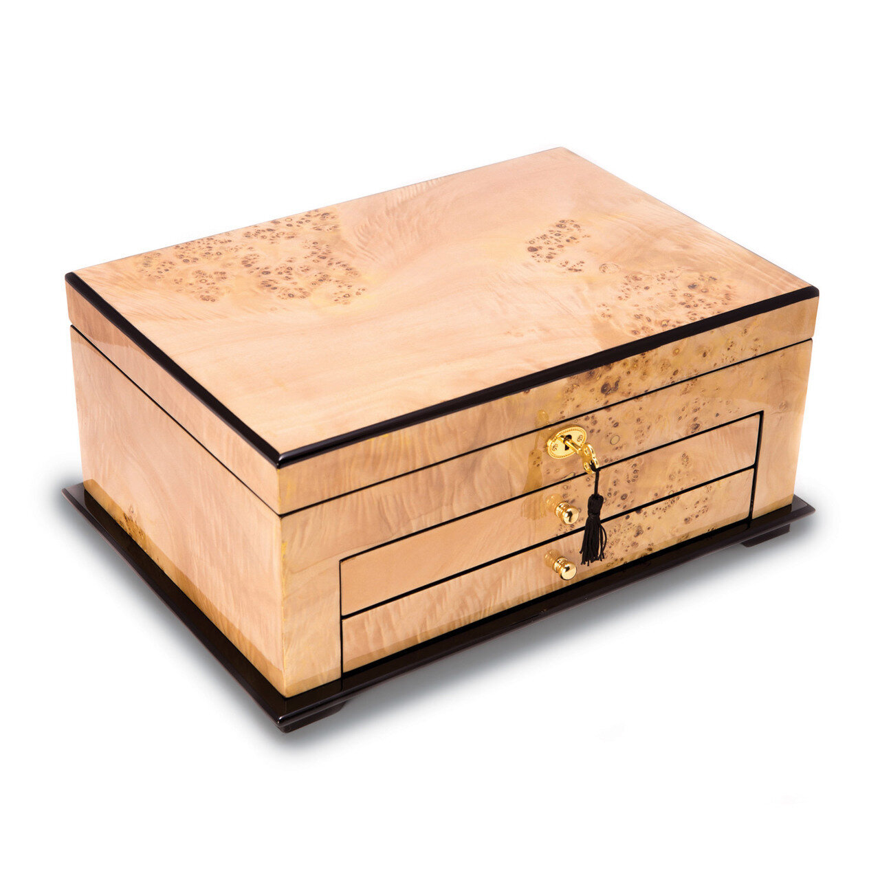 Birdseye Maple Lacquered Wood 3 Level Jewelry Box GM13351