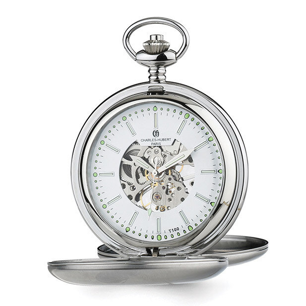 Charles Hubert Double Cover Tritium Mechanical Pocket Watch Stainless Steel XWA5561, MPN: XWA5561, …