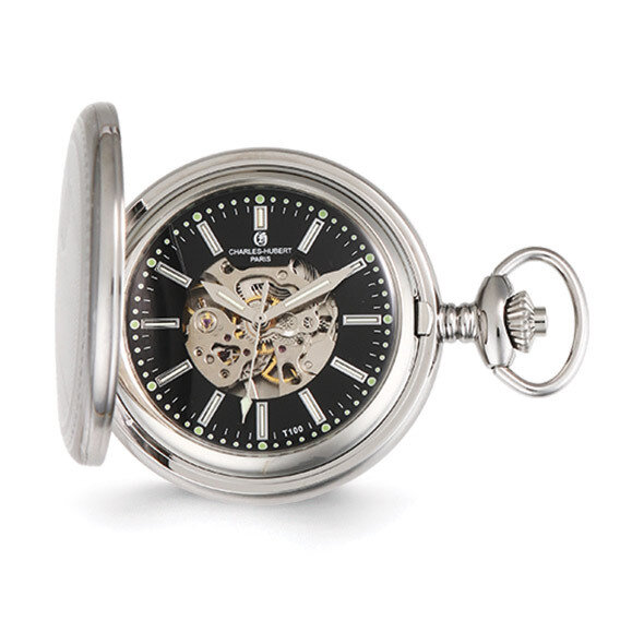Charles Hubert Hunter Case Tritium Mechanical Pocket Watch Stainless Steel XWA5563