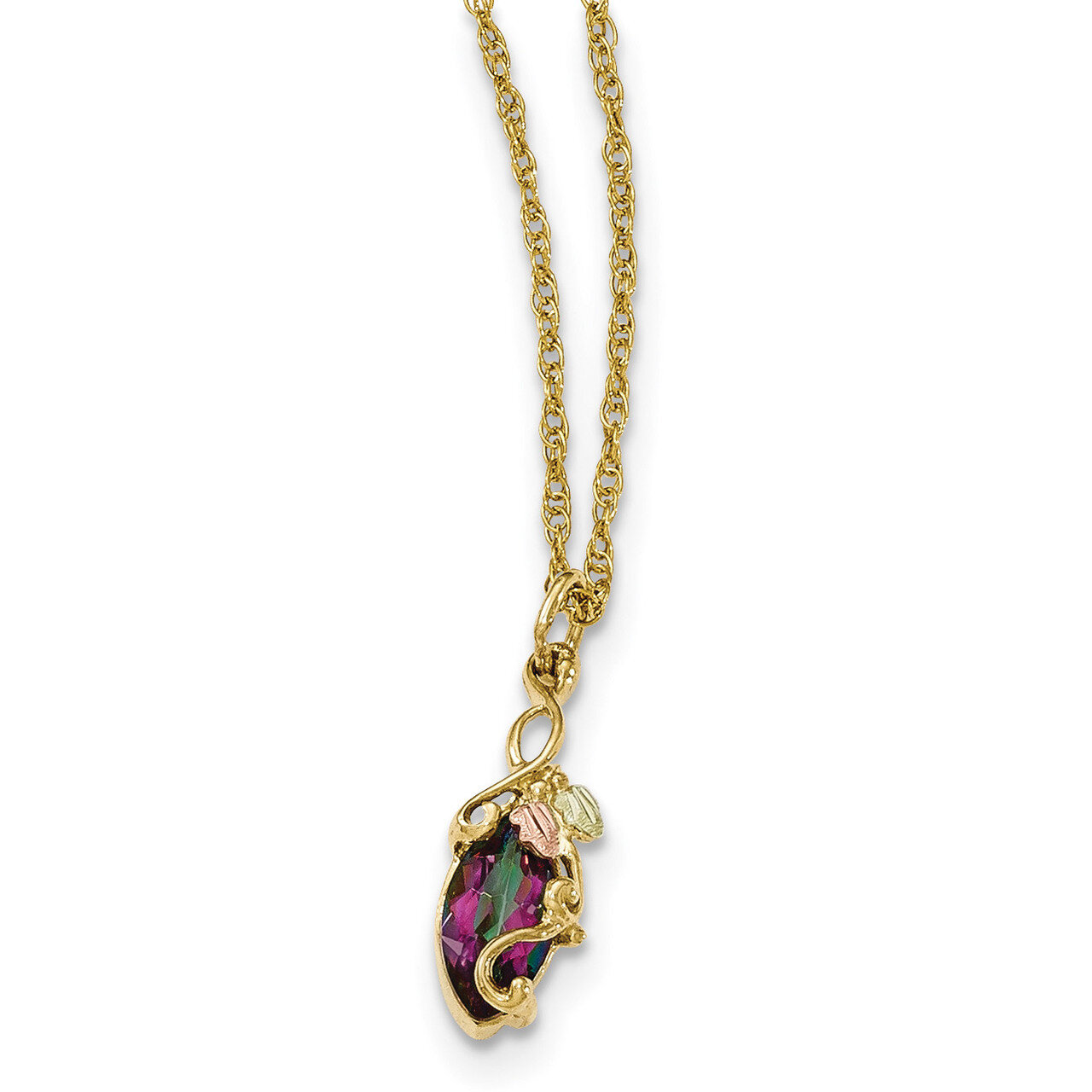 18 Inch Black Hills Gold Mystic Topaz Necklace 10k Tri-color 10BH661-18