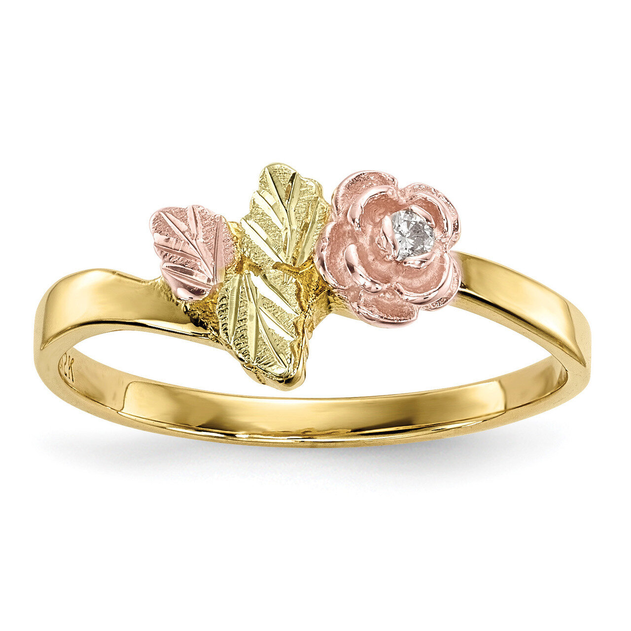 Black Hills Gold Diamond Rose Ring 10k Tri-color 10BH685