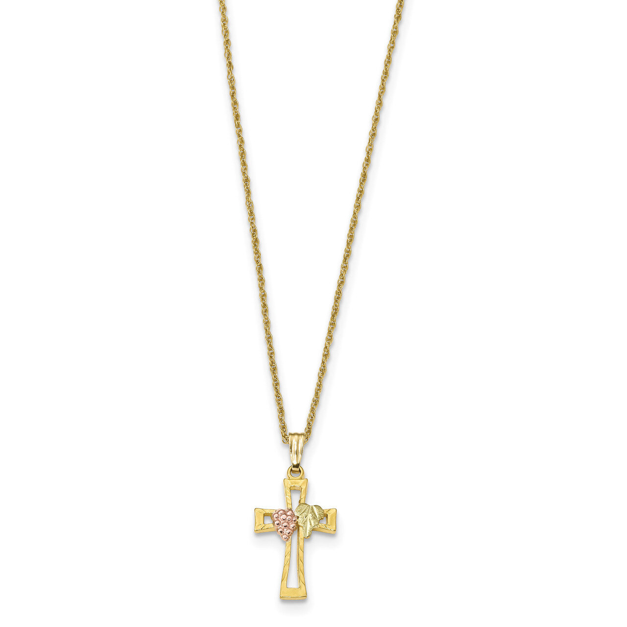 18 Inch Black Hills Gold Crucifix Necklace 10k Tri-color 10BH690-18