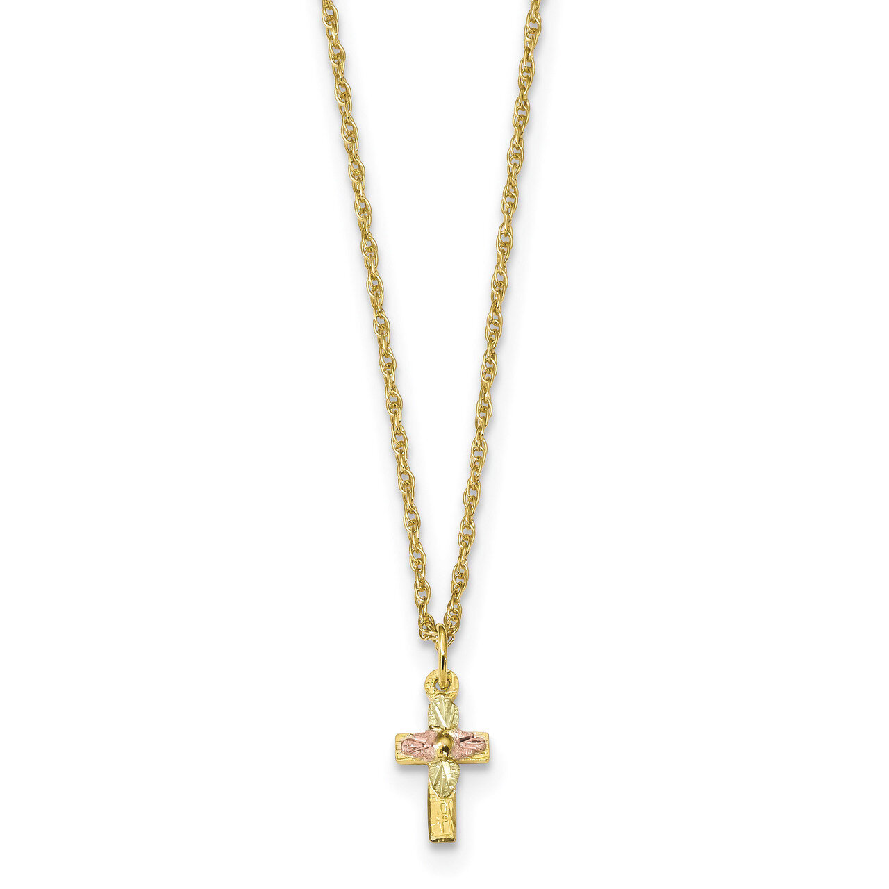 18 Inch Black Hills Gold Cross Necklace 10k Tri-color 10BH703-18
