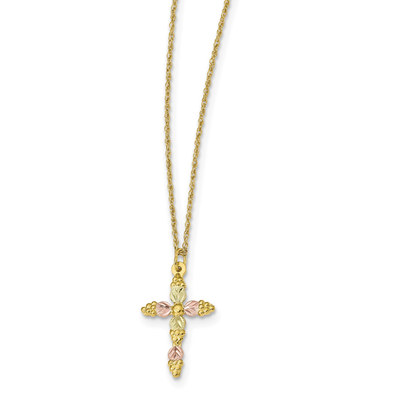 18 Inch Black Hills Gold Cross Necklace 10k Tri-color 10BH704-18