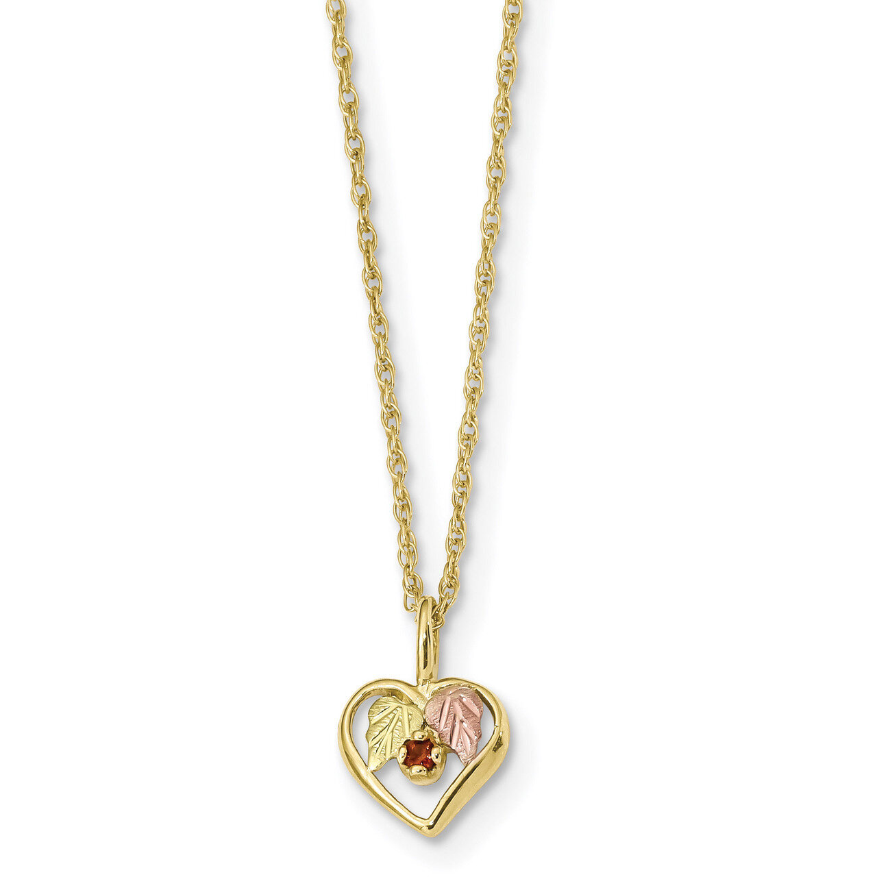 18 Inch Black Hills Gold Heart Garnet Necklace 10k Tri-color 10BH723-18