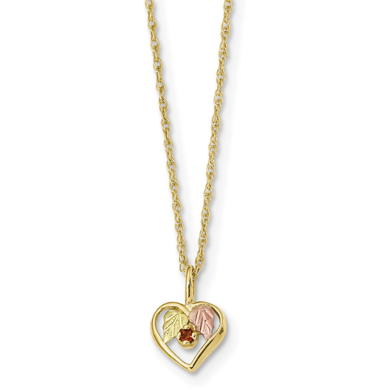 18 Inch Black Hills Gold Heart Garnet Necklace 10k Tri-color 10BH723-18, MPN: 10BH723-18, 784715550…